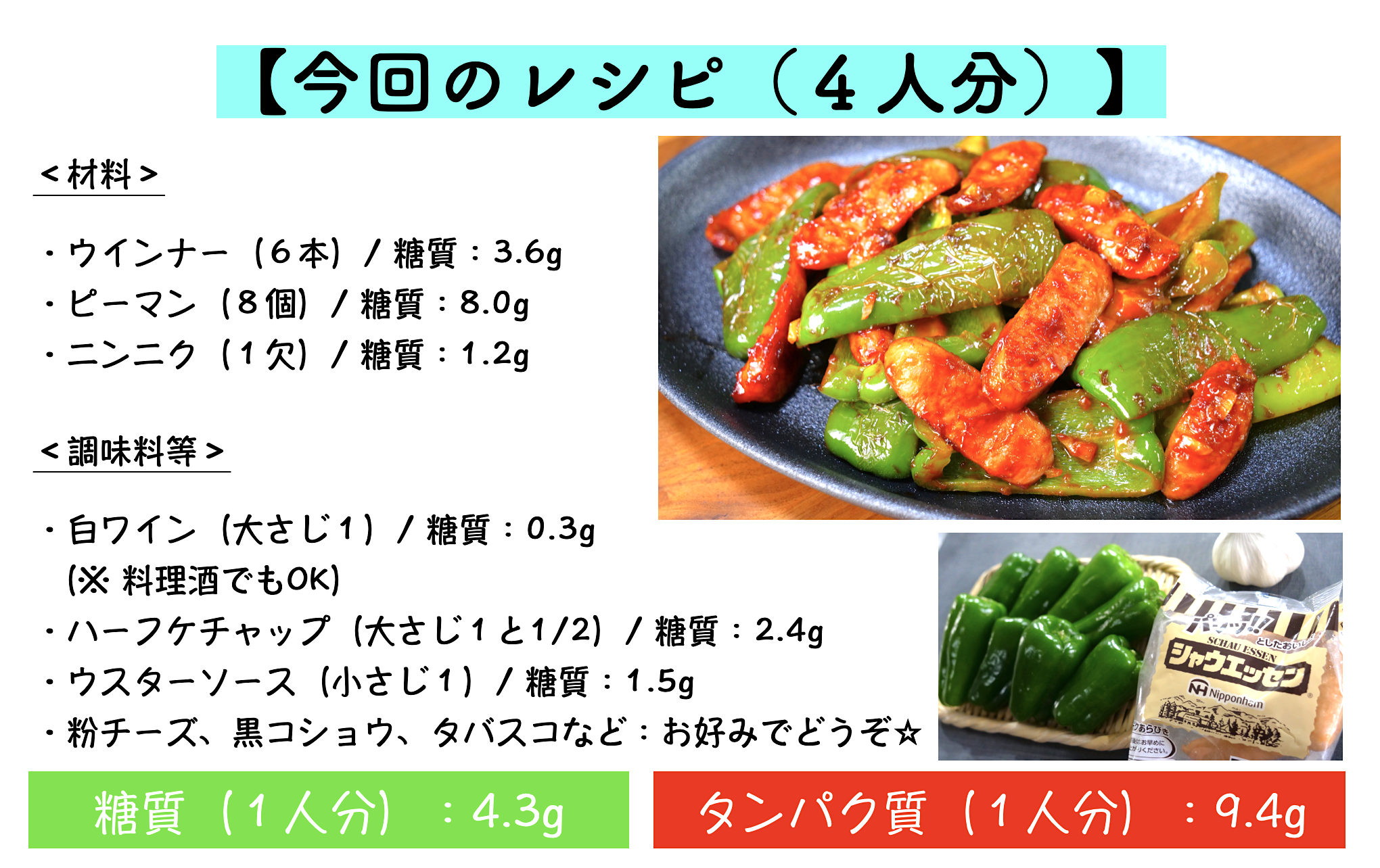 ウインナーとピーマンのケチャップ炒めのレシピ